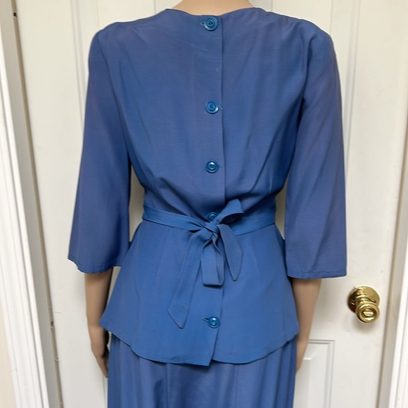 VTG Women's 40s Blue 2 Piece Top & Skirt Set 1940s Dress Suit Peplum Outfit - Picture 6 of 10